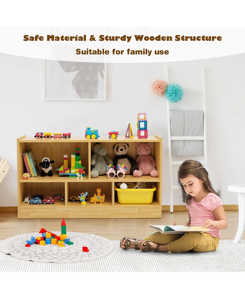 Kids 2-Shelf Bookcase 5-Cube Wood Toy Storage Cabinet Organizer