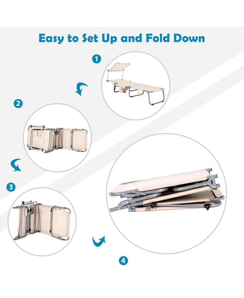 Costway Foldable Lounge Chair Outdoor Adjustable Beach Patio Pool Recliner