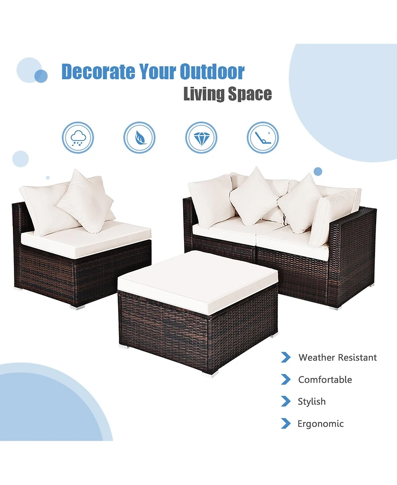 Gymax 4PCS Rattan Patio Sofa Conversation Set Outdoor Furniture Set w/ Cushion