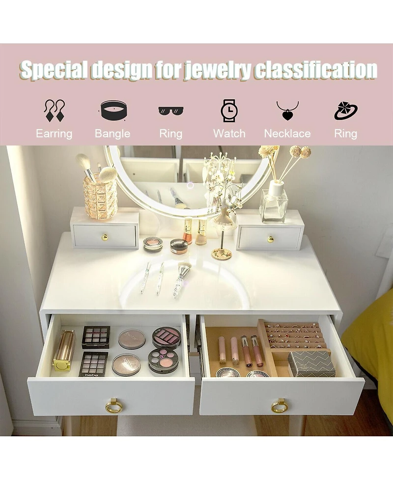 Makeup Vanity Table 3 Color Lighting Modes Jewelry Dressing