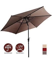9FT Patio Umbrella Patio Market Steel Tilt W/ Crank Outdoor Yard Garden
