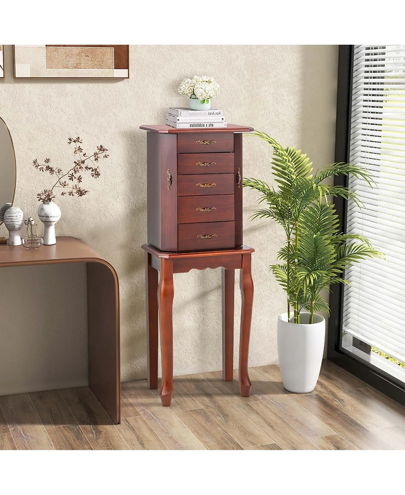 Costway Jewelry Cabinet Storage Chest Stand Organizer Wood Box for Home Walnut
