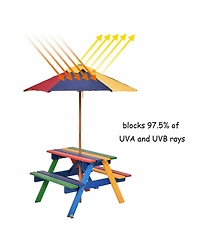 4 Seat Kids Picnic Table w/Umbrella Garden Yard