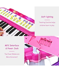 37 Key Electronic Keyboard Kids Toy Piano MP3 Input with Microphone and Stool