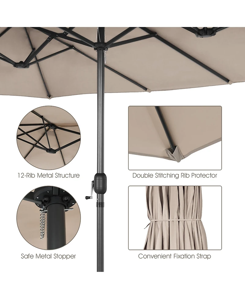 15FT Patio Double-Sided Umbrella Crank Outdoor Garden Market Sun Shade