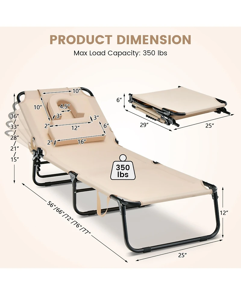 Costway Folding Chaise Lounge Chair Adjustable Outdoor Patio Beach Camping Recliner