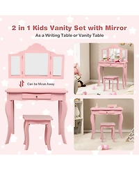 Costway Vanity Table Set Makeup Dressing Kids Stool Mirror