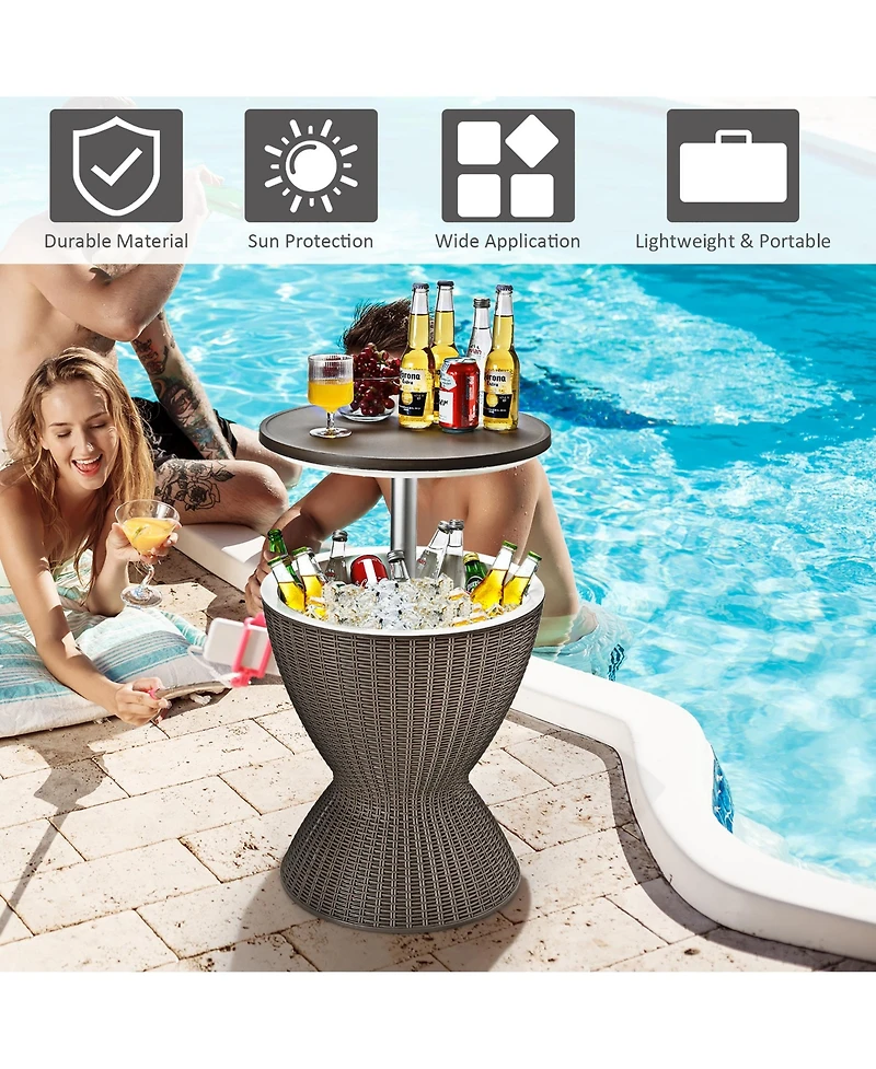 8 Gallon 3 in 1 Patio Rattan Cooler Bar Table Adjust Ice Bucket