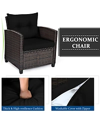 3PCS Patio Rattan Furniture Set Cushioned Sofa Coffee Table Garden