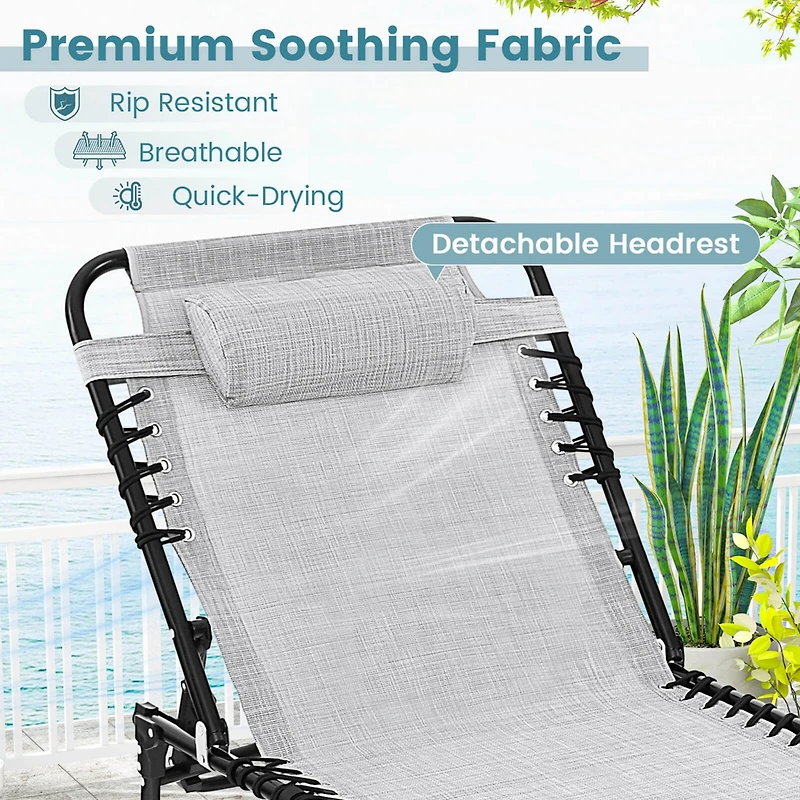 Costway Folding Beach Lounge Chair Heightening Design Patio Lounger