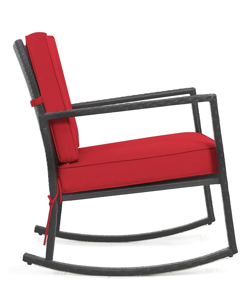 Costway Patio Rattan Rocker Chair Outdoor Glider Wicker Rocking Chair Cushion Lawn