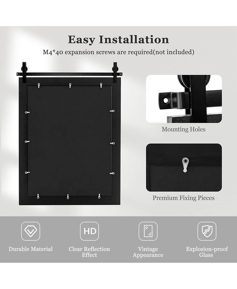 30''x22'' Wall Mount Mirror Decor Vanity Wood Frame Barn Door Style