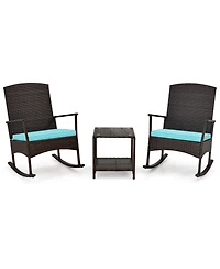 3 Piece Patio Rocking Set Wicker Rocking Chairs with 2-Tier Coffee Table