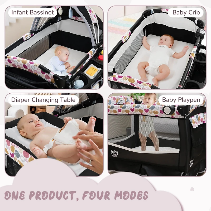 Costway Pack & Play Baby Diaper Changing Table 4 1 Portable Foldable with Mattress Carrying Bag