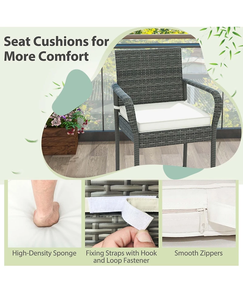 4PCS Patio Pe Wicker Bar Chairs Counter Height Barstools With Armrests &Cushions