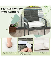 4PCS Patio Pe Wicker Bar Chairs Counter Height Barstools With Armrests &Cushions