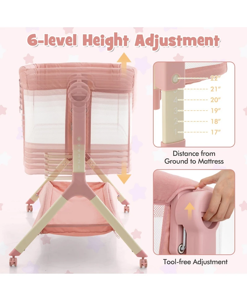 Height Adjustable Bedside Sleeper Baby Crib with Storage Bag