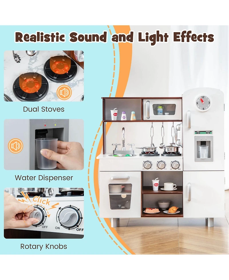 Kids Kitchen Playset Pretend Play Kitchen Toy with Realistic Sounds & Lights