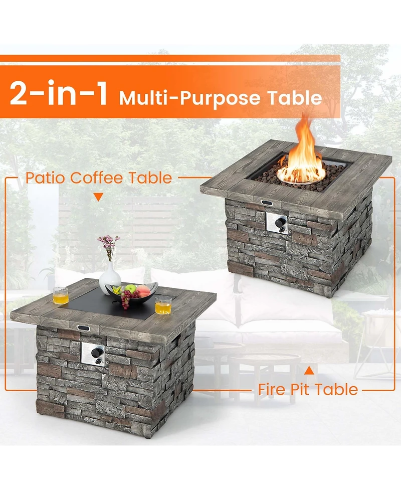 7 Pcs Patio Furniture Set with 50,000 Btu Fire Pit Table Wicker Sofa Set with Cushions