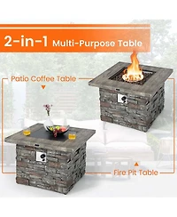 7 Pcs Patio Furniture Set with 50,000 Btu Fire Pit Table Wicker Sofa Set with Cushions