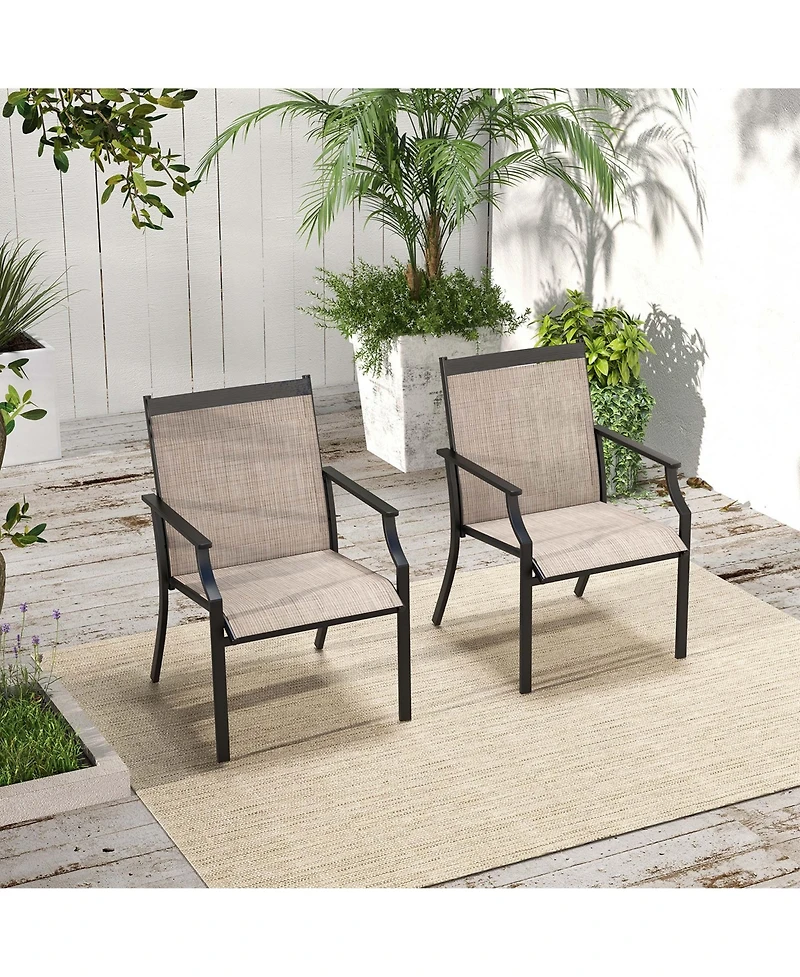 2 Piece Patio Dining Chairs Large Outdoor with Breathable Seat & Metal Frame