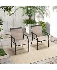 2 Piece Patio Dining Chairs Large Outdoor with Breathable Seat & Metal Frame