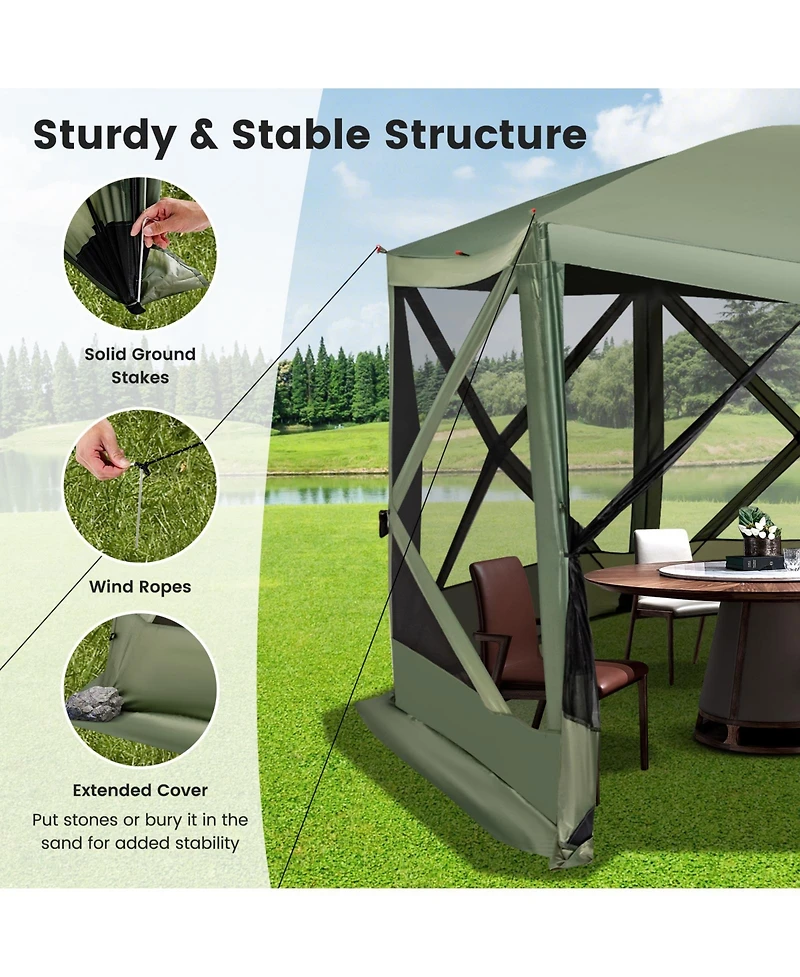 1.5 X 11.5 Ft 6-Sided Pop-up Screen House Tent With 2 Wind Panels for Camping
