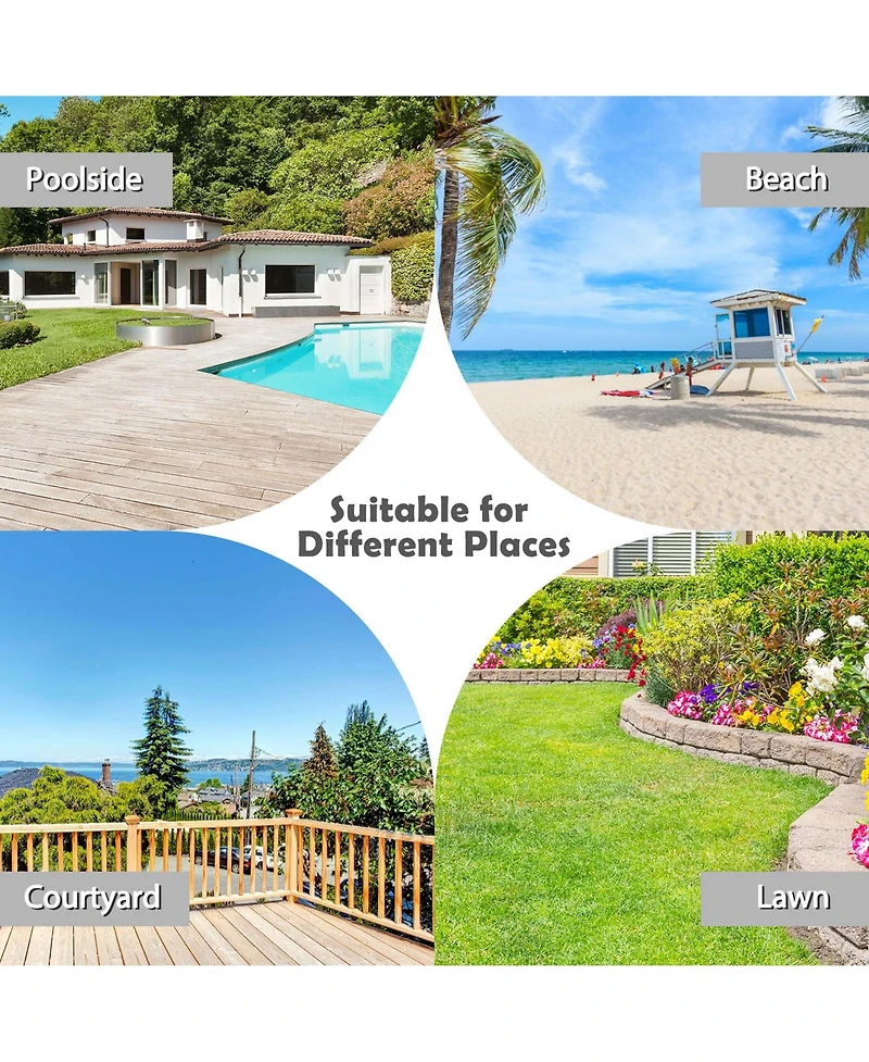 Costway 2 Pcs Foldable Sun Shading Lounge Chair Adjustable Beach Sunbathing Recliner