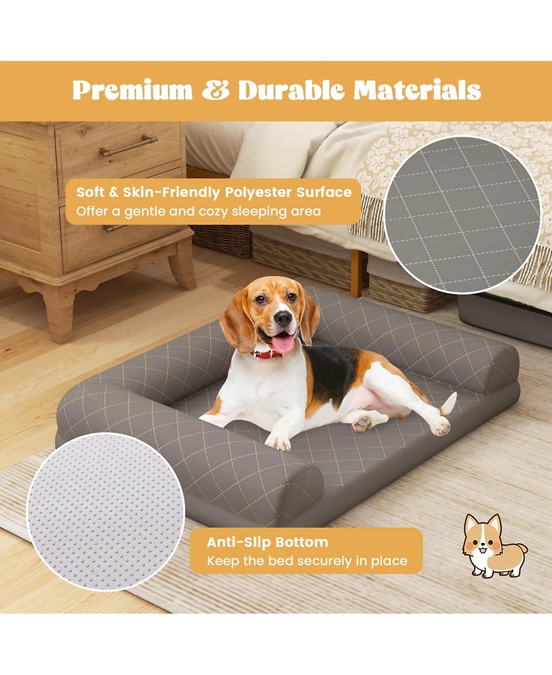 Orthopedic Dog Bed Medium Small Dogs with 3-Side Bolster Non-Slip Bottom Zippers