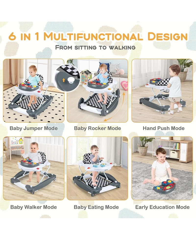 6 1 Baby Walker Adjustable Toddler & Activity Center with Music Tray