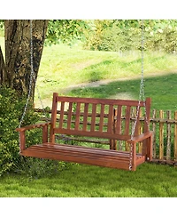 Costway -Person Wooden Outdoor Porch Swing Heavy Duty Patio Hanging Bench Chair