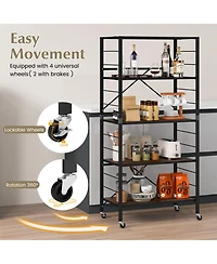 2 Pcs 5-Tier Folding Shelf Free Diy Design Shelving Unit with 4 Universal Wheels