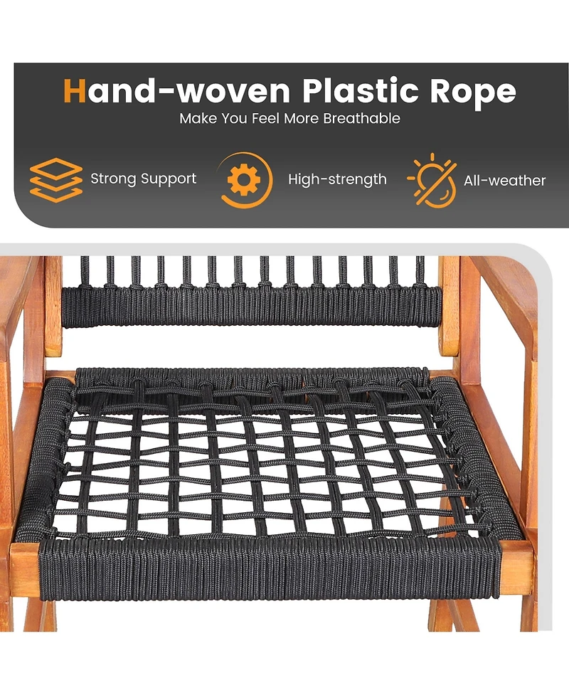 Patio 3pcs Acacia Wood Outdoor Furniture Bistro Set All-Weather Rope Woven
