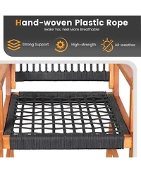 Patio 3pcs Acacia Wood Outdoor Furniture Bistro Set All-Weather Rope Woven