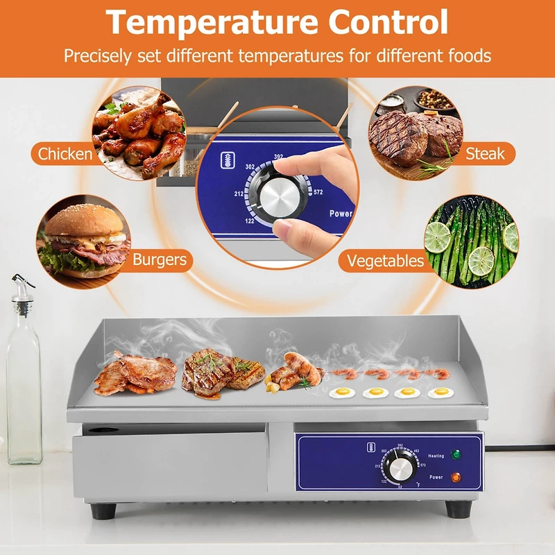 22'' Commercial Electric Griddle 110V 2000W Flat Top Countertop Grill 122 -572