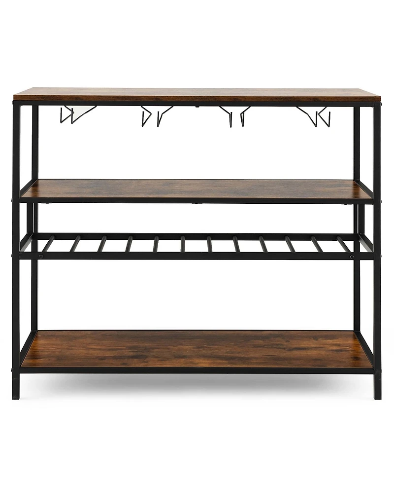 Costway Rustic Wine Rack Table 13 Bottles Wine Bar Cabinet Freestanding with Glass Holder