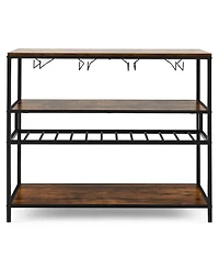 Costway Rustic Wine Rack Table 13 Bottles Wine Bar Cabinet Freestanding with Glass Holder