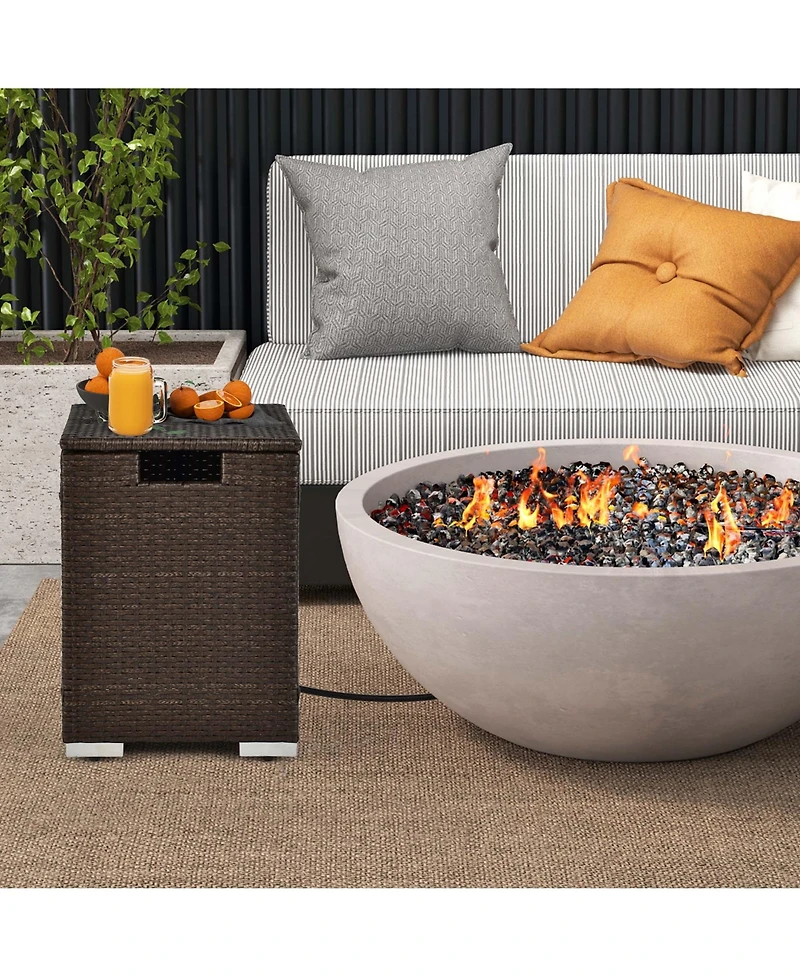 Costway 16'' Rattan Propane Tank Cover Hideaway Side Table 20 lbs