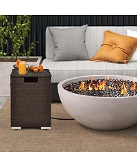 Costway 16'' Rattan Propane Tank Cover Hideaway Side Table 20 lbs