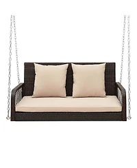 Patio Wicker Porch Swing 2-Person Hanging Loveseat Bench Chair with Cushions