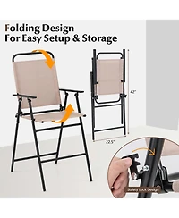 3PCS Patio Bistro Set Folding Chairs Round Bar Table with 1.6'' Umbrella Hole Yard
