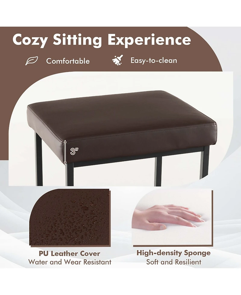 30" Barstools Set of 2 Upholstered Bar Height Chairs Pu Leather w/Footrest