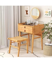 Costway Makeup Vanity Table with Adjustable Mirror Bamboo Dressing Table 2 Drawers