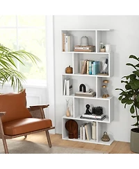 1 Pc 5-Tier Bookshelf Geometric S-Shaped Bookcase Room Divider Storage Display Shelf