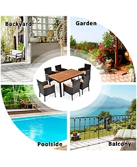 Gymax 7PCS Rattan Outdoor Dining Set Patio Furniture Set w/ Cushions Umbrella Hole