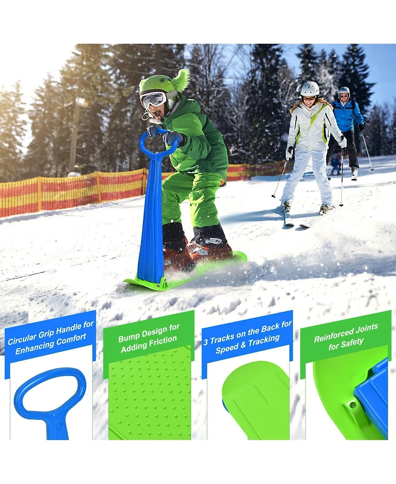 Folding Snow Scooter W/Grip Handle Portable Snow Sled for Kids Teenagers