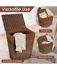 Handwoven Laundry Hamper Foldable w/Removable Liner, Lid & Handles