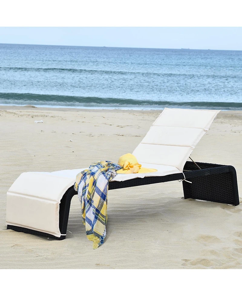 Costway Patio Rattan Lounge Chair Chaise Recliner Back Adjustable Cushioned Garden