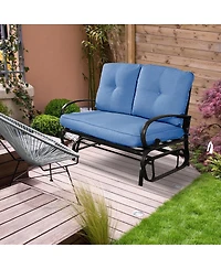 Costway Glider Outdoor Patio Rocking Bench Loveseat Cushioned Seat Steel Frame