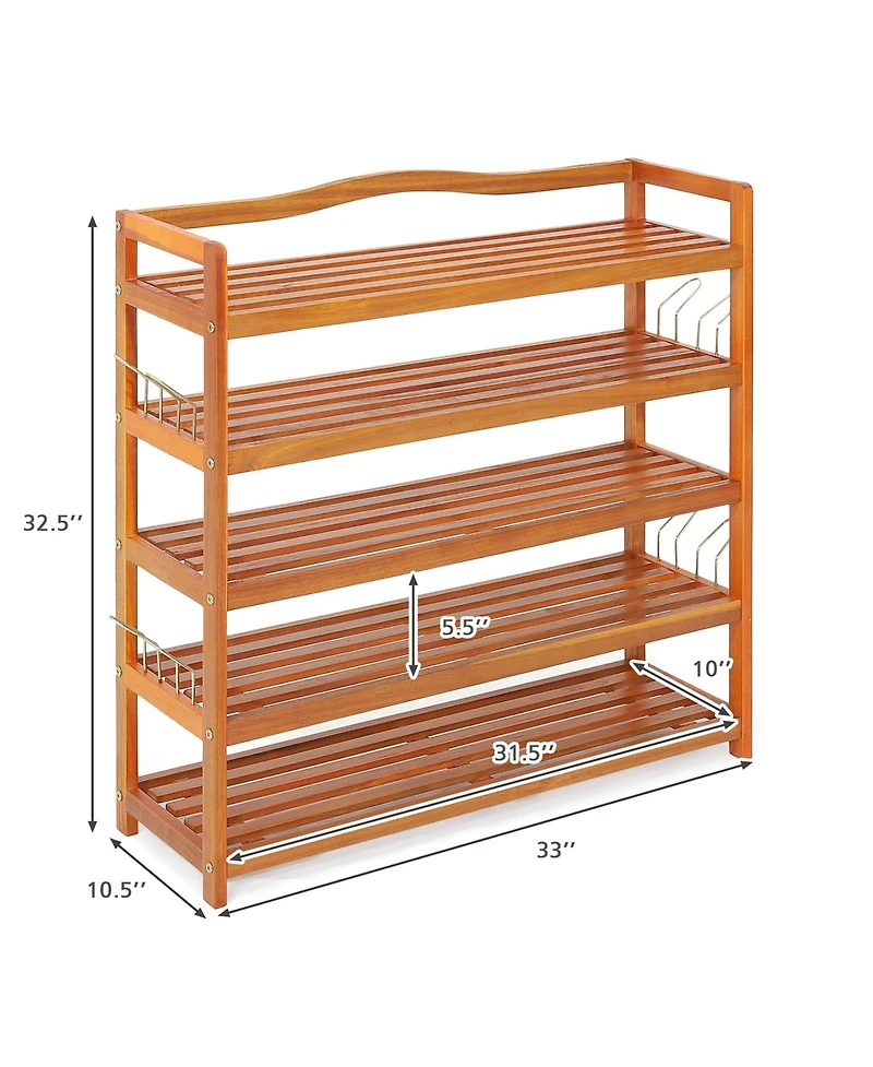 5-Tier Wood Shoe Rack Freestanding Large Shoe Storage Organizer Heavy-duty